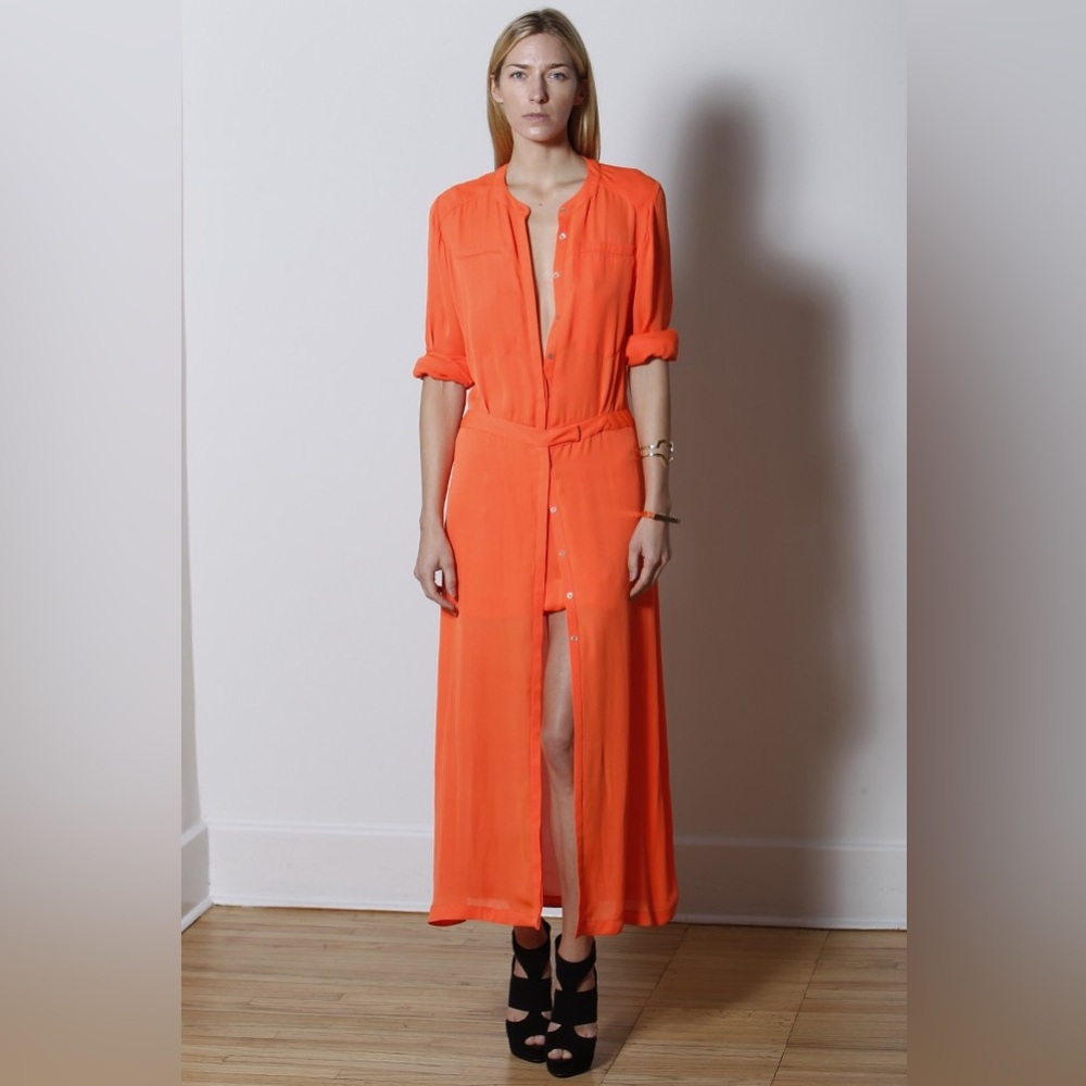 A.L.C. Orange Silk Shirt Maxi Dress